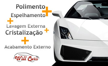 Carro: Polimento + Espelhamento + Cristalização + Lavagem + Acabamento Externo no Will Cars. Carro bem cuidado e economia para o seu bolso! Parcele em até 12x